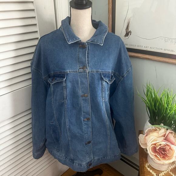 TERRA SKY Womens Jacket 3X Denim Oversized Stretch Distressed Pockets Casual - Picture 4 of 14